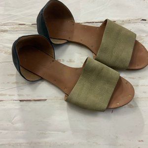 Madewell Open toe leather flat sandals green black